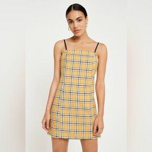 Urban Outfitters Bright Yellow Plaid Spaghetti Strap Mini Dress